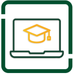 Outline icon of a laptop with a graduation cap on the screen
